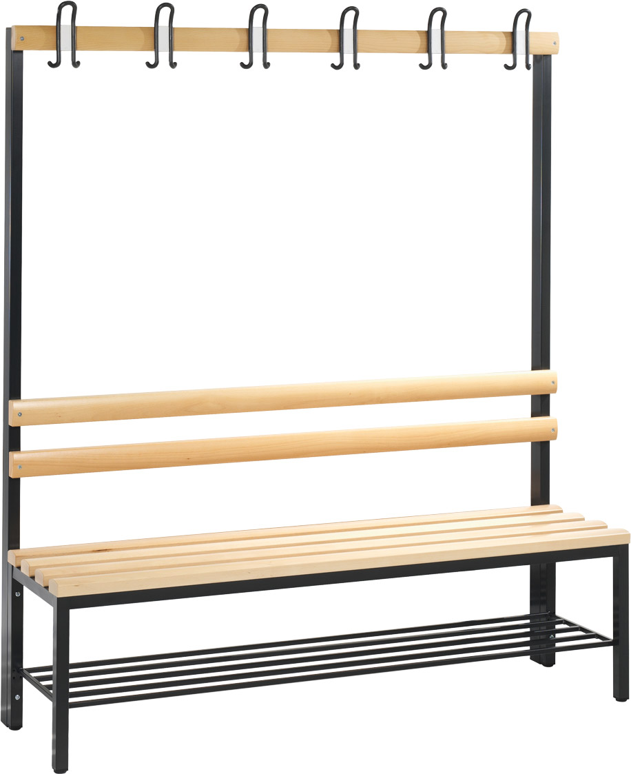 Bild von Einseitige Garderobenbank, mit Schuhrost, Maße: 1500 x 1650 x 403 mm (Aussenmaß:B x H x T)